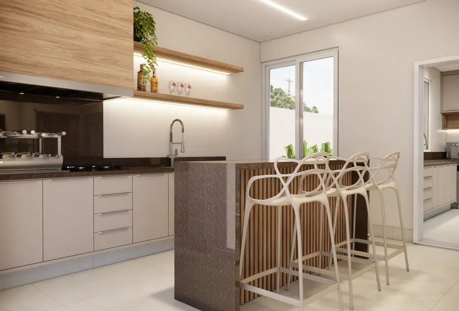 Projeto do arquiteto online — cozinha com ilha em granito